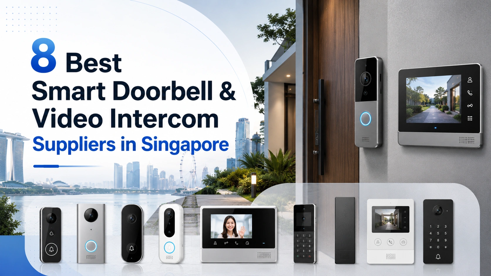 Smart video doorbell installed at Singapore HDB or condo front door showing mobile app remote viewing