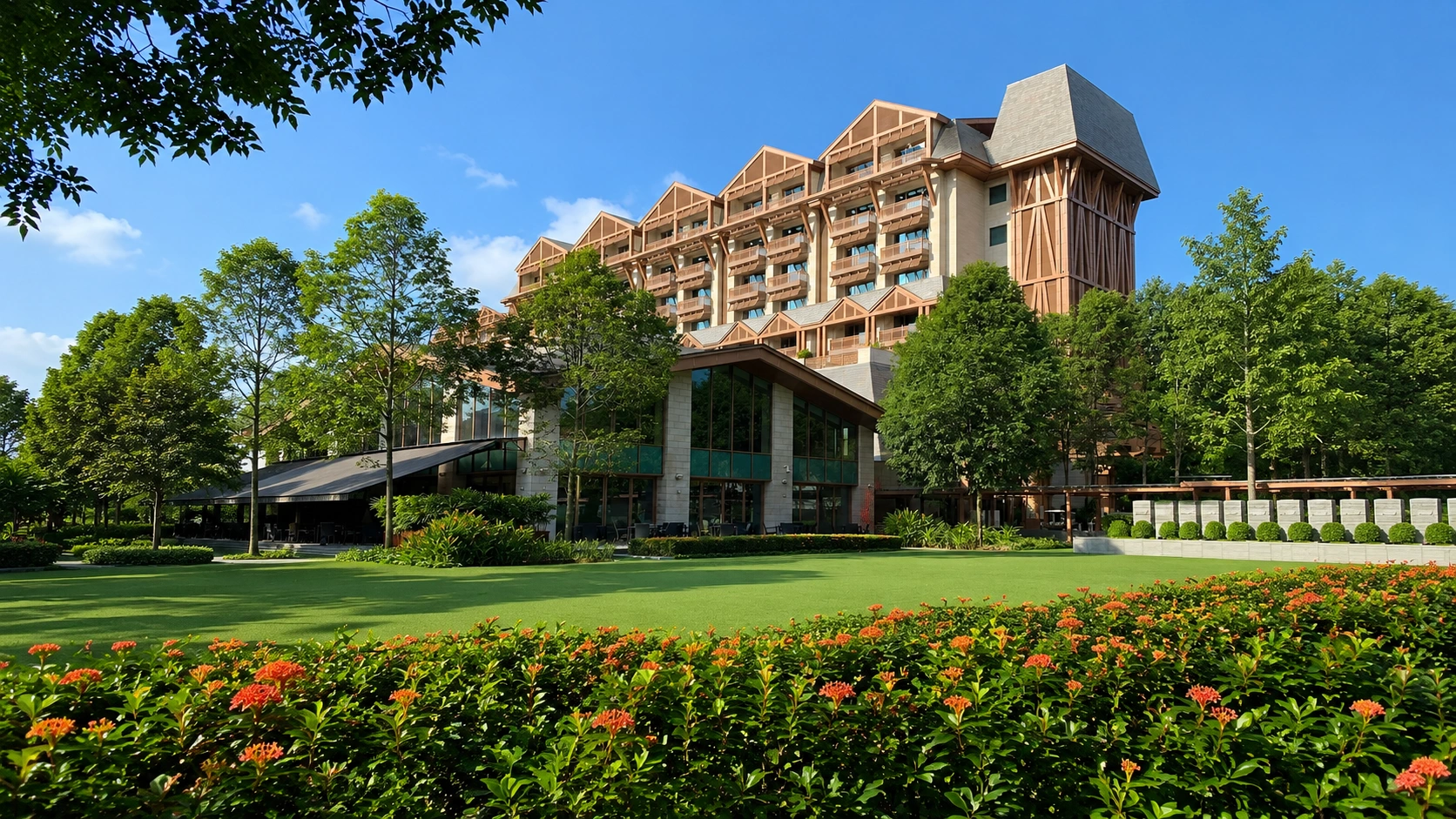Equarius Hotel at Resorts World Sentosa surrounded by lush tropical forest
