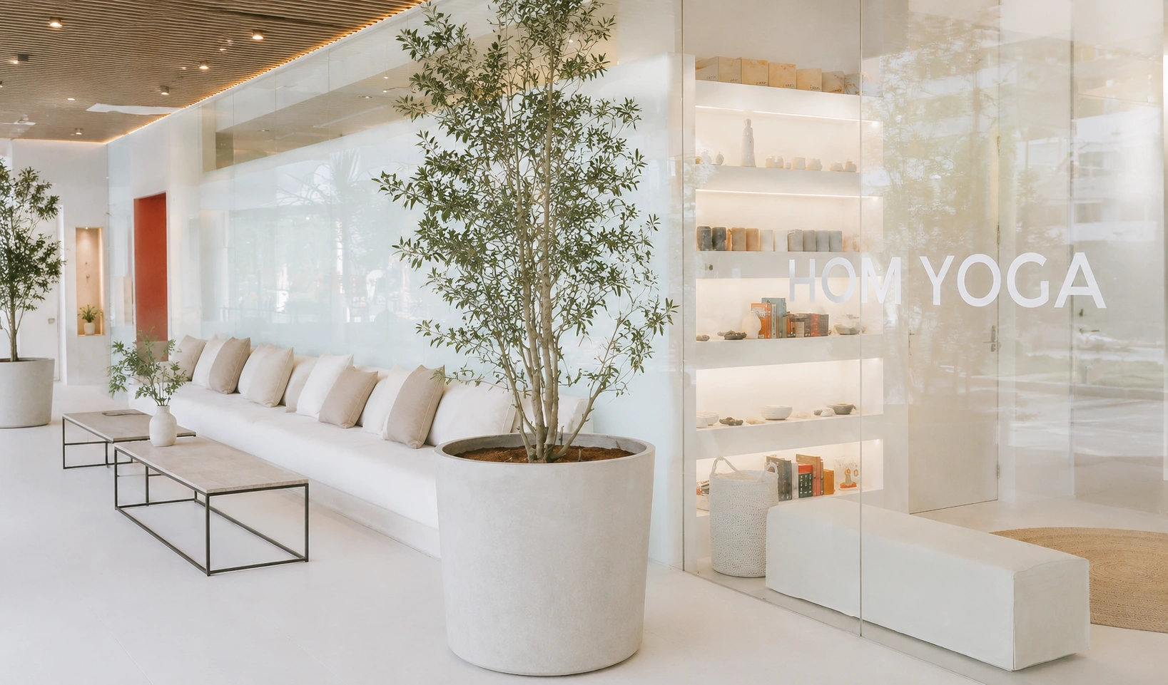 Hom Yoga Singapore hot yoga minimalist white studio interior with practitioners